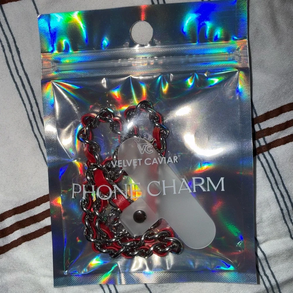 NEW Velvet Caviar Red Leather Chain Phone Charm Wrist Strap
